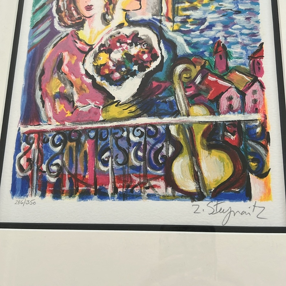 Gold Framed Abstract Lithograph Painting. Art by Zamy Steynovitz, 1998. - Picture 9 of 9